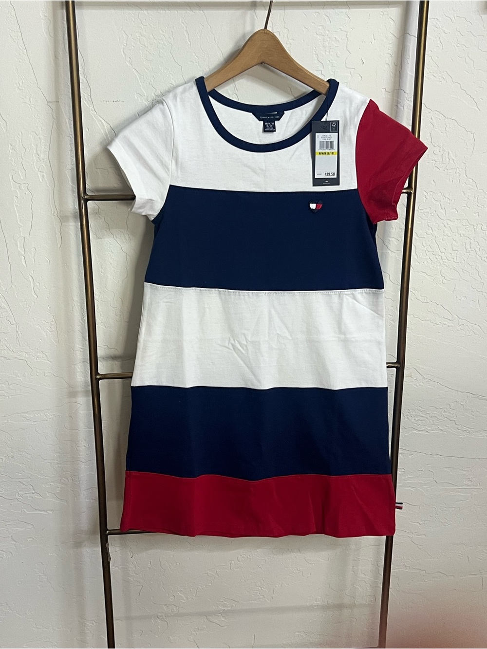 Tommy Hilfiger Girls Navy White & Red Striped Cotton T-Shirt Dress